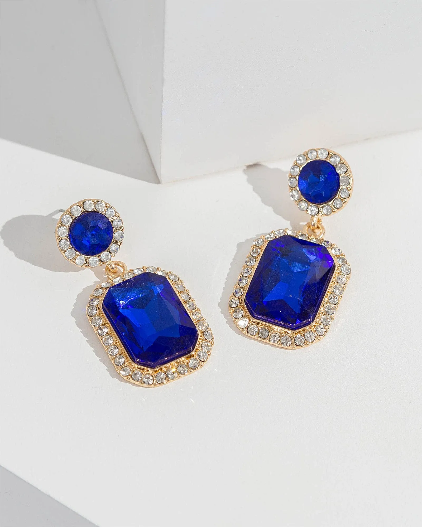 Navy Pave Framed Drop Earrings