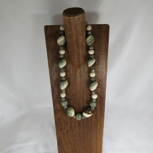 Olive Green, Brown & Cream Kazuri Bead  Necklace Fair Trade Jewelry