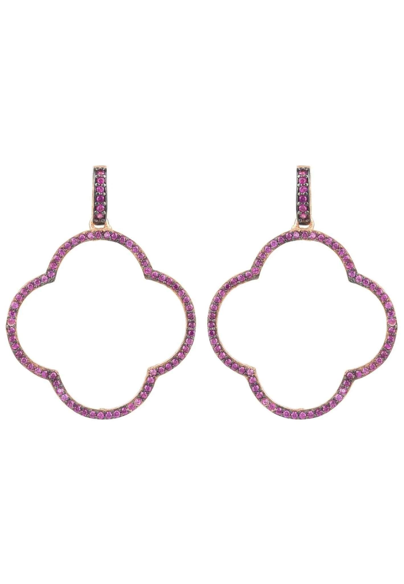 Open Clover Large Drop Earrings Rosegold Ruby Pink Cz