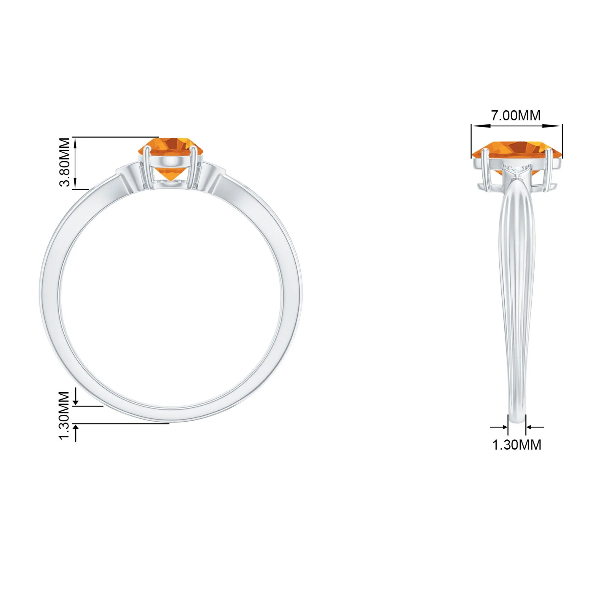 Oval Cut Real Citrine Solitaire Ring with Engraved Details