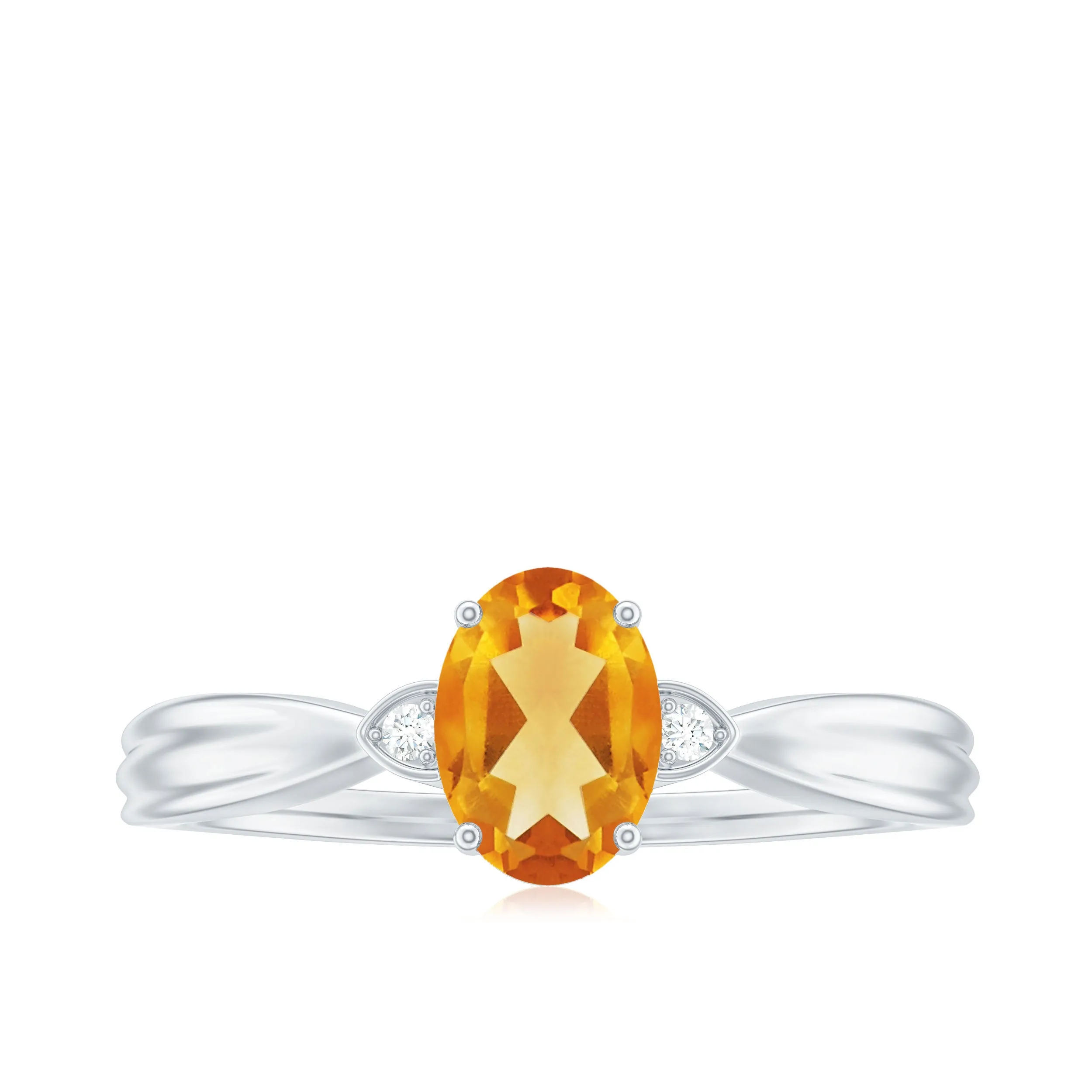 Oval Cut Real Citrine Solitaire Ring with Engraved Details