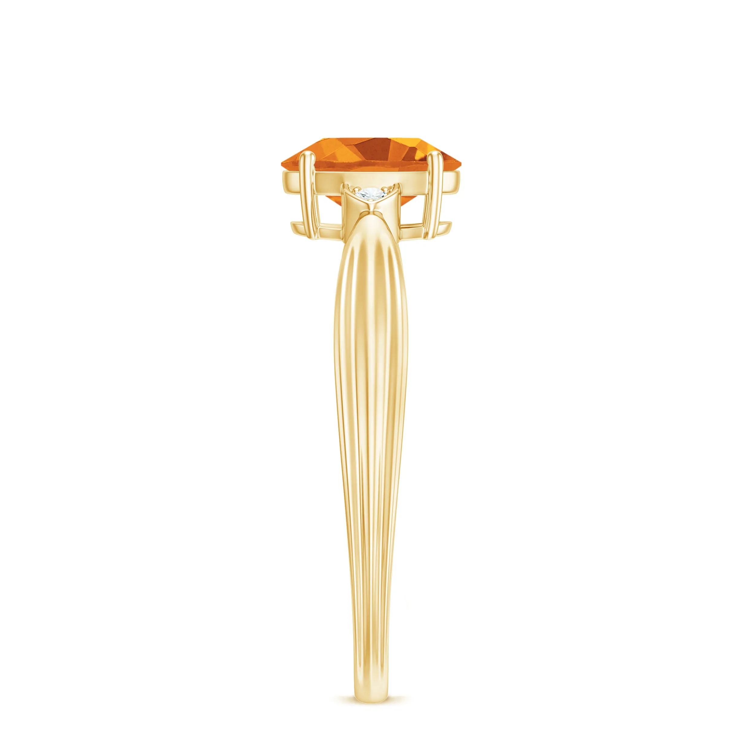 Oval Cut Real Citrine Solitaire Ring with Engraved Details