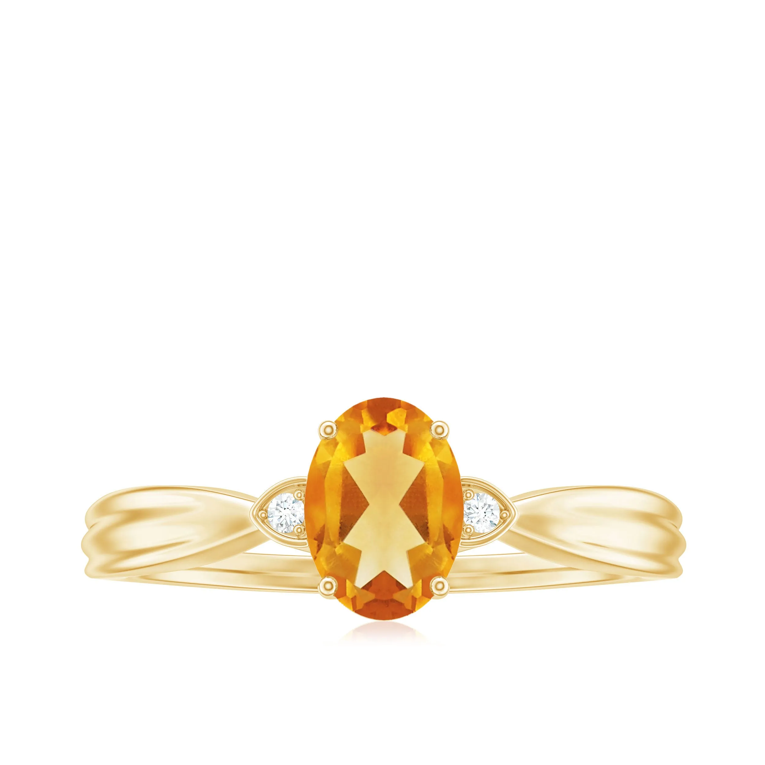 Oval Cut Real Citrine Solitaire Ring with Engraved Details