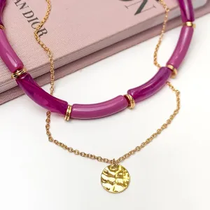 Perfect Paradise Tube Necklace With Second Gold Tone Chain Necklace in Purple