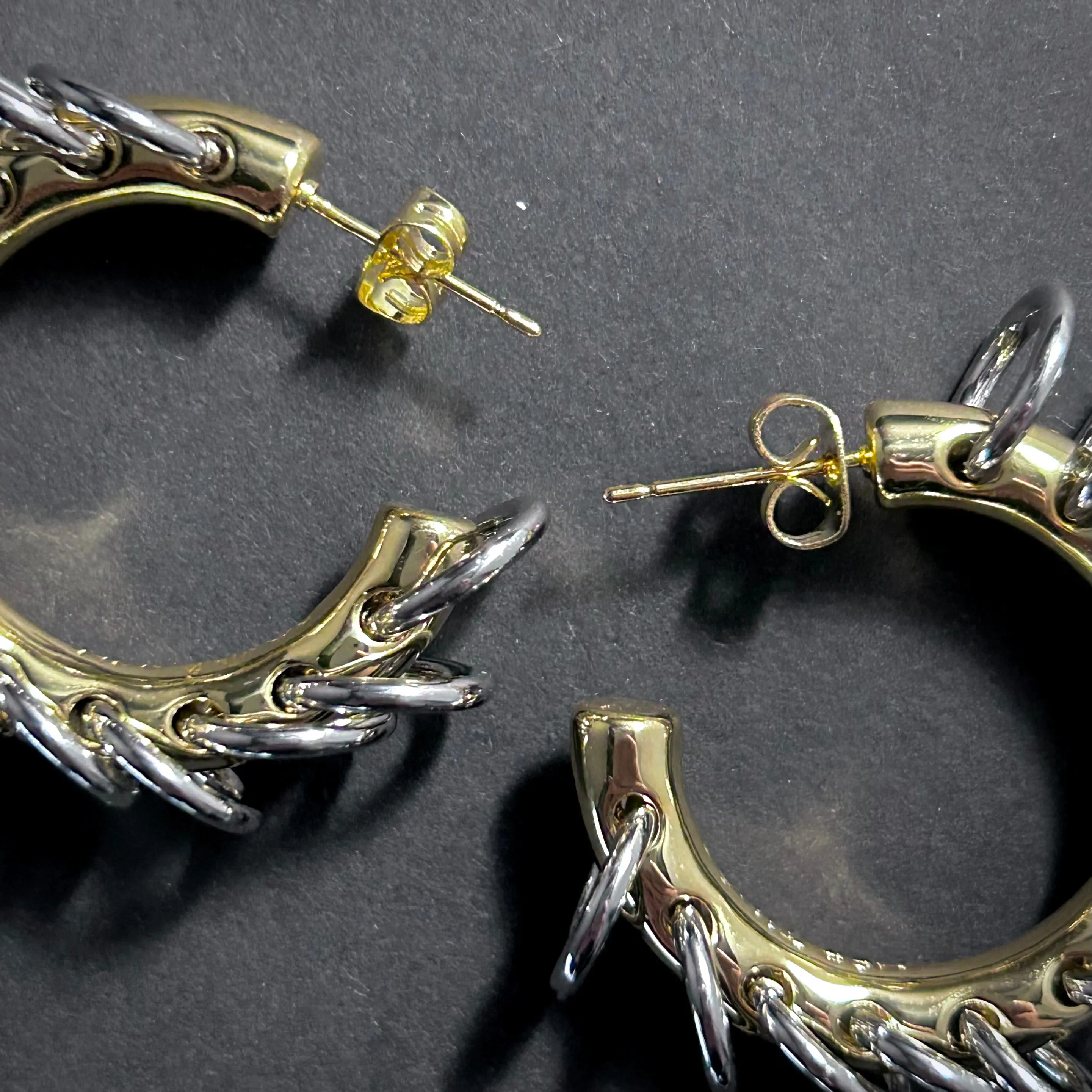 Pierced Hoop Creole Silver & Gold Punk Earrings