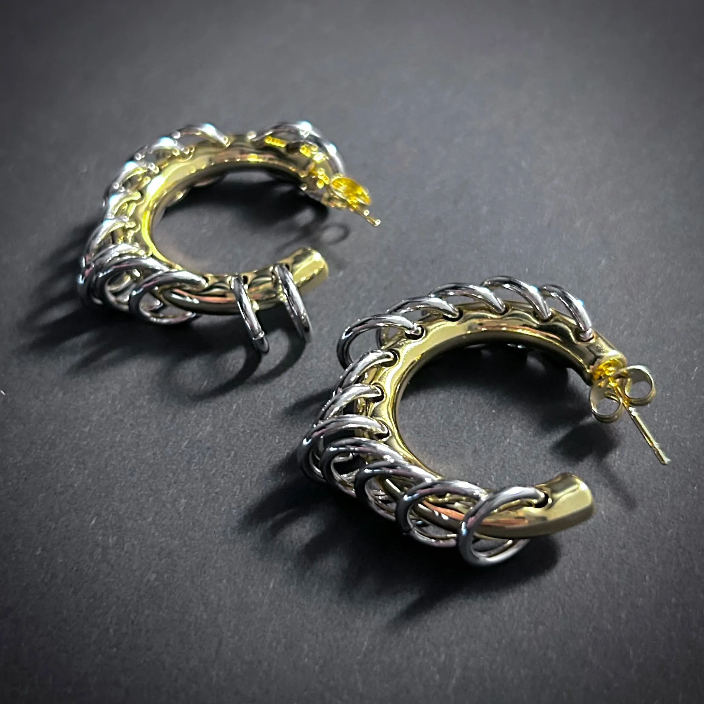 Pierced Hoop Creole Silver & Gold Punk Earrings