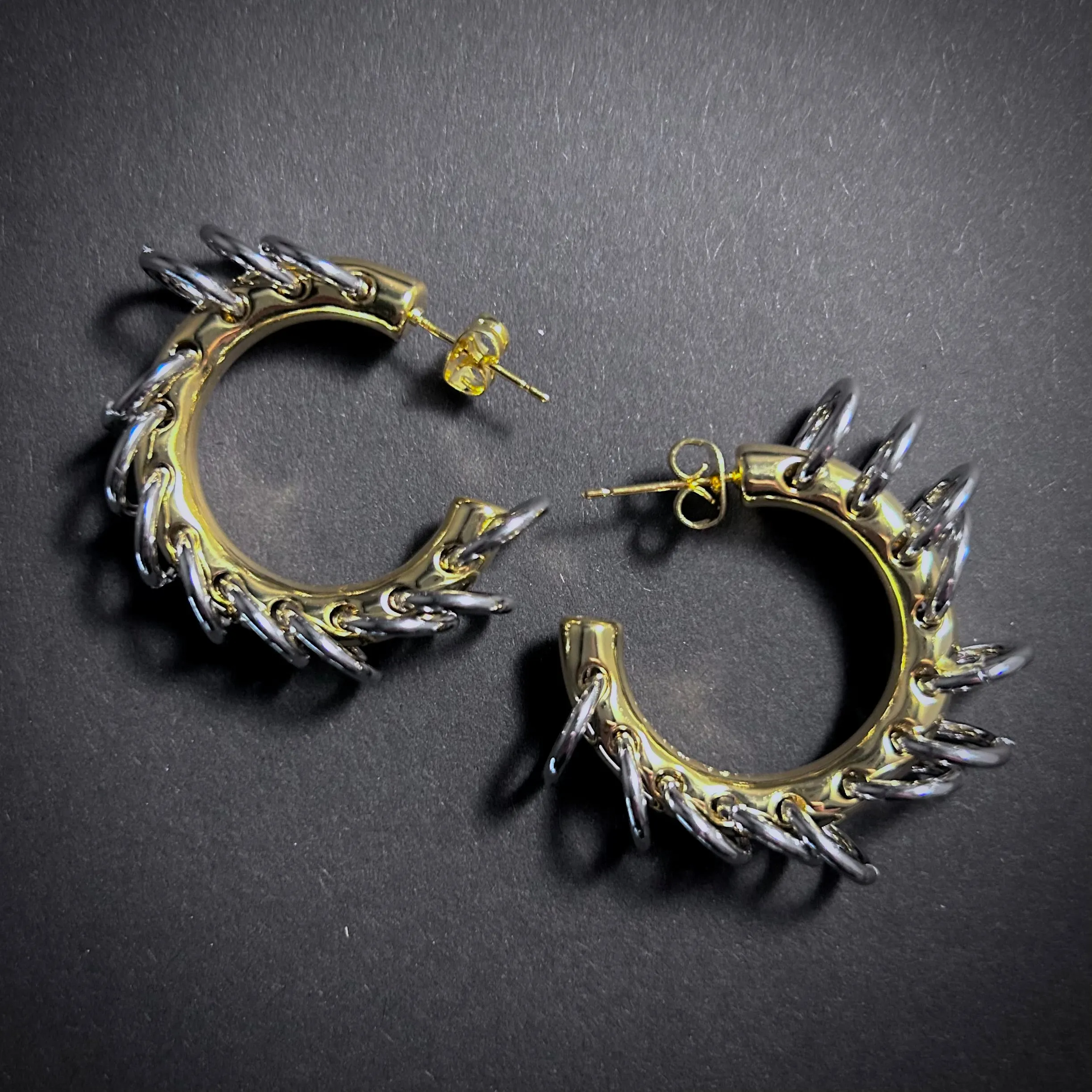 Pierced Hoop Creole Silver & Gold Punk Earrings