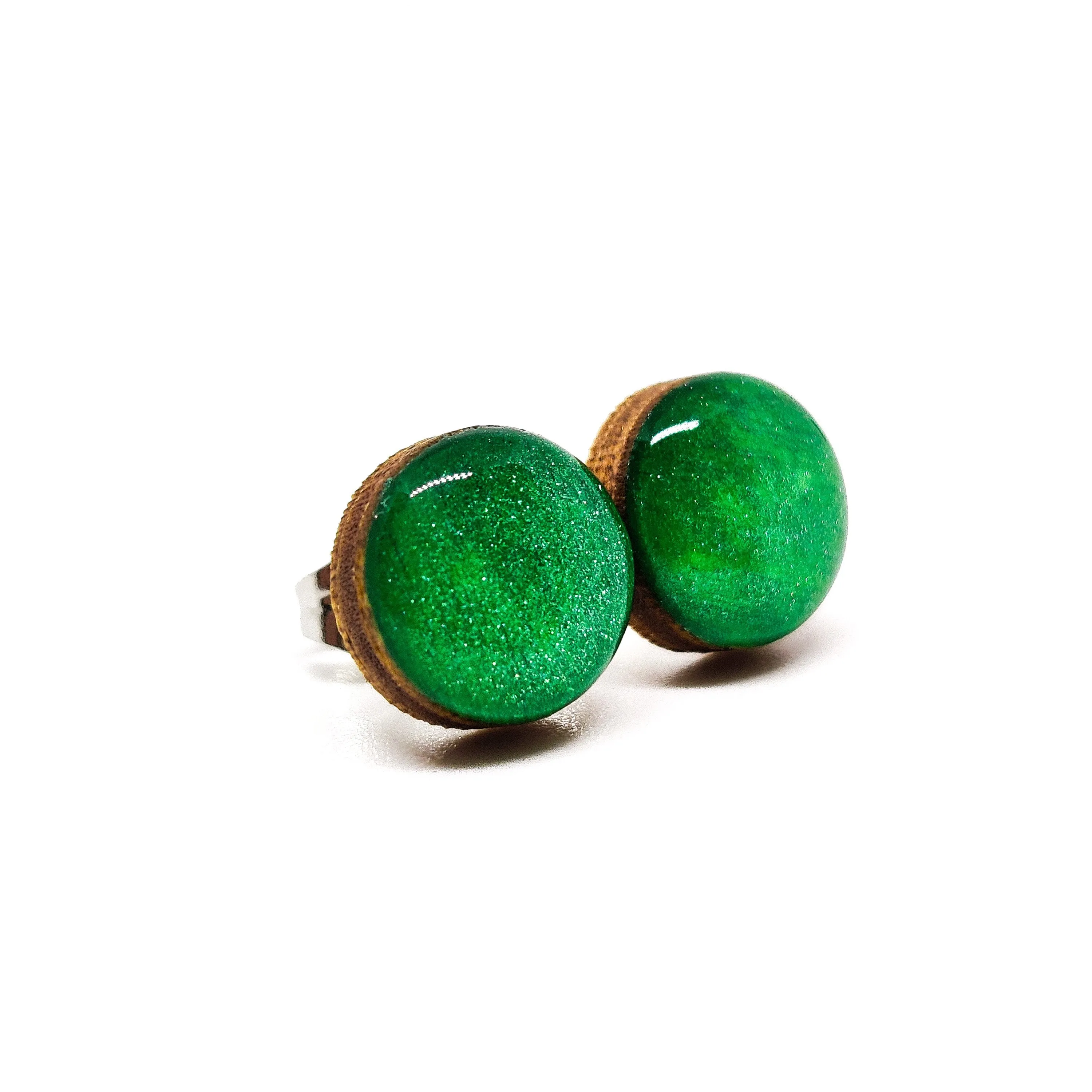 Pine Green Shimmer Stud Earrings by Candi Cove Designs