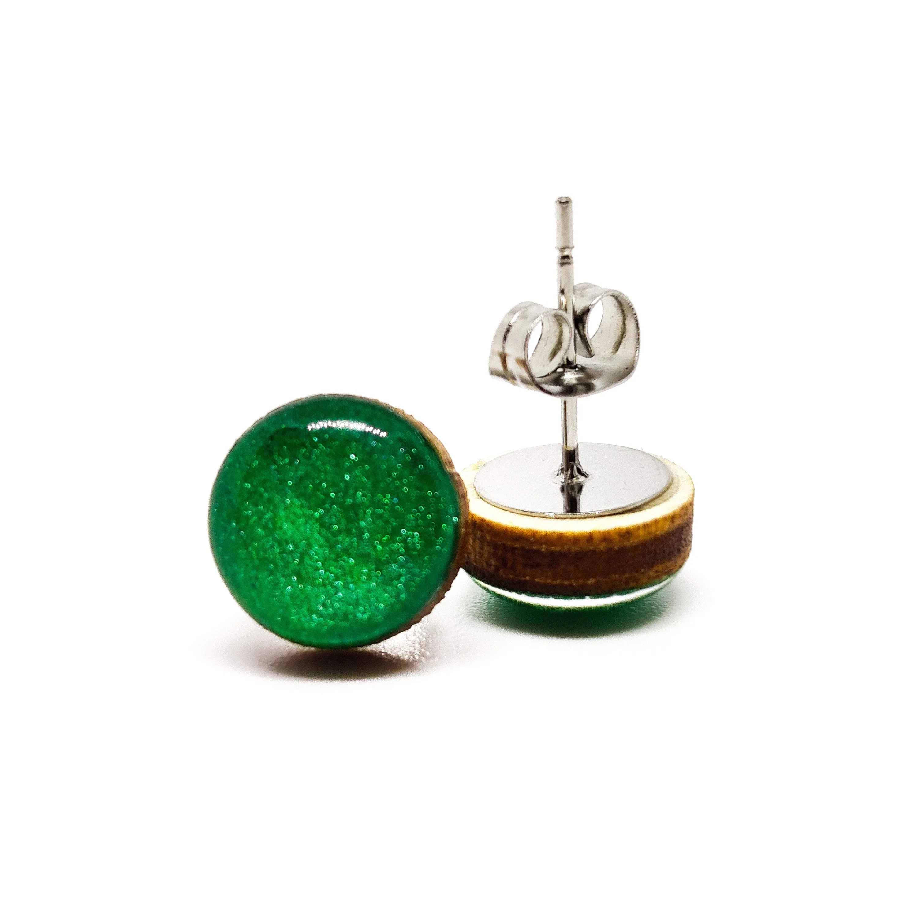 Pine Green Shimmer Stud Earrings by Candi Cove Designs