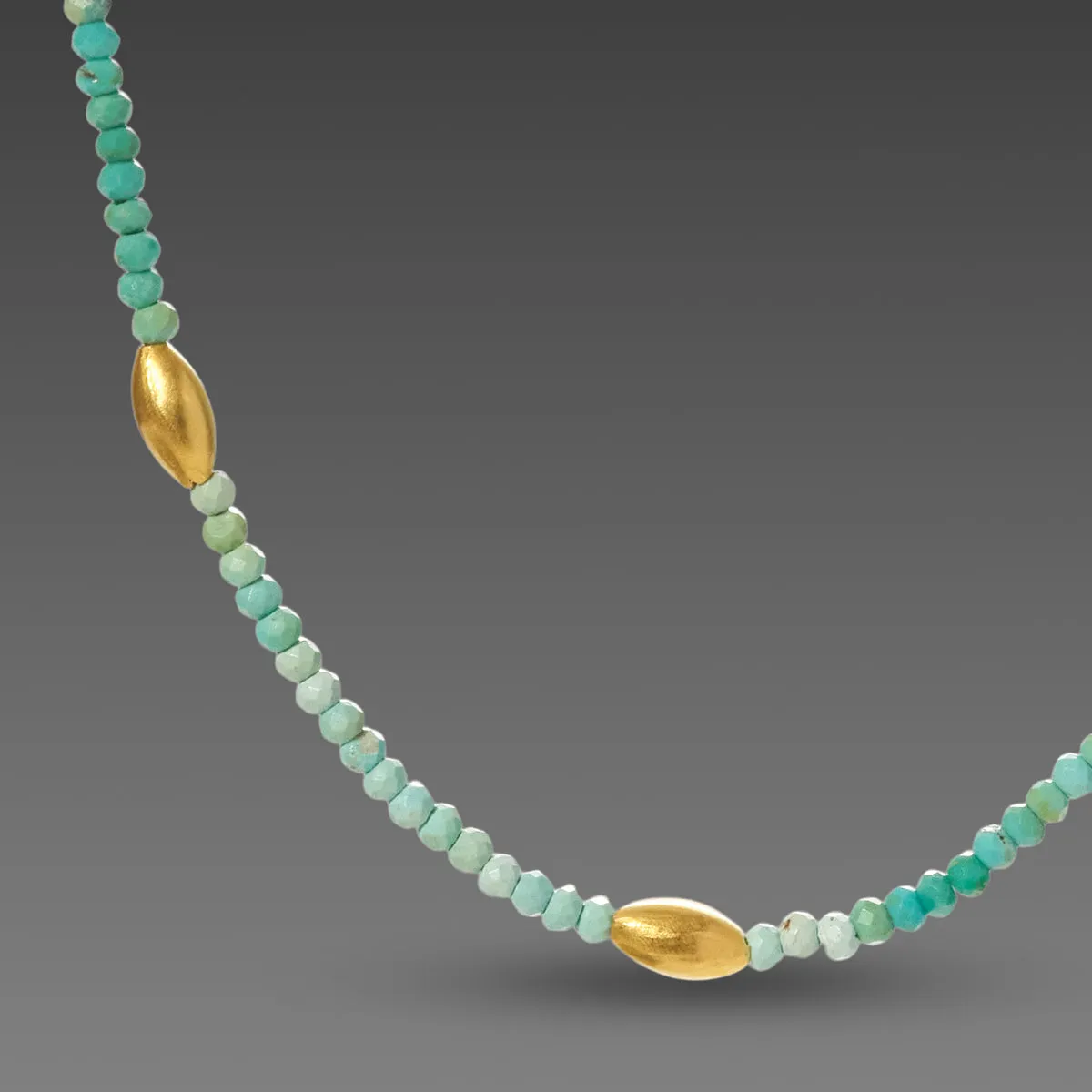 Polished Turquoise & Gold Beaded Necklace