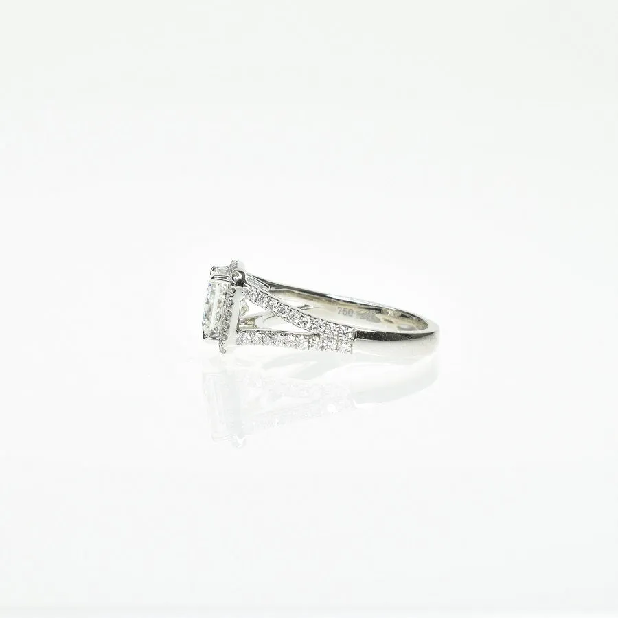 Princess Cut Diamond Ring with a Halo and Split Shank