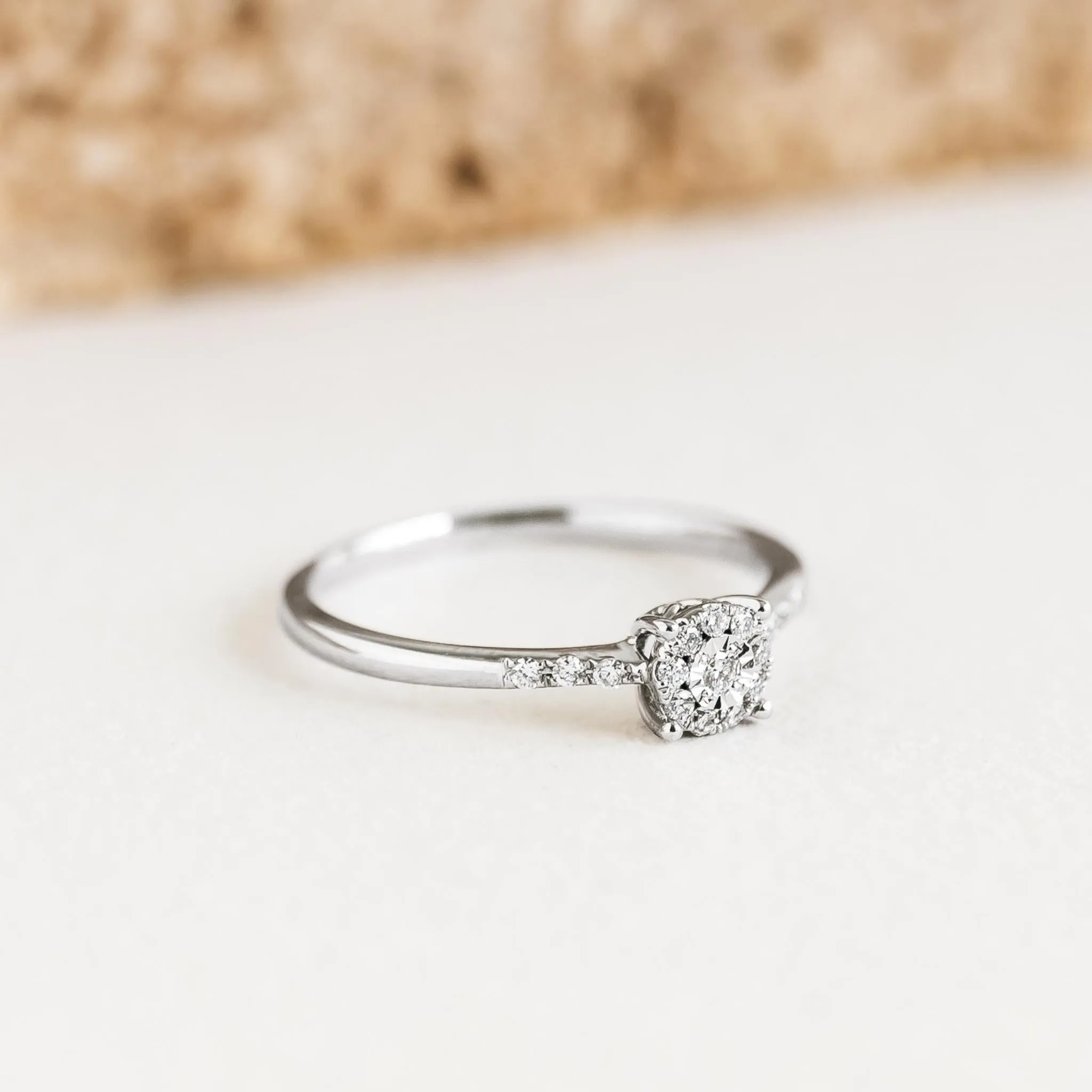 Round Cluster Diamond Ring White Gold - Zaira