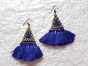 Royal Blue Fringe Triangle Fashionable Statement Dangle Earrings, MB101732 Iso Earrings