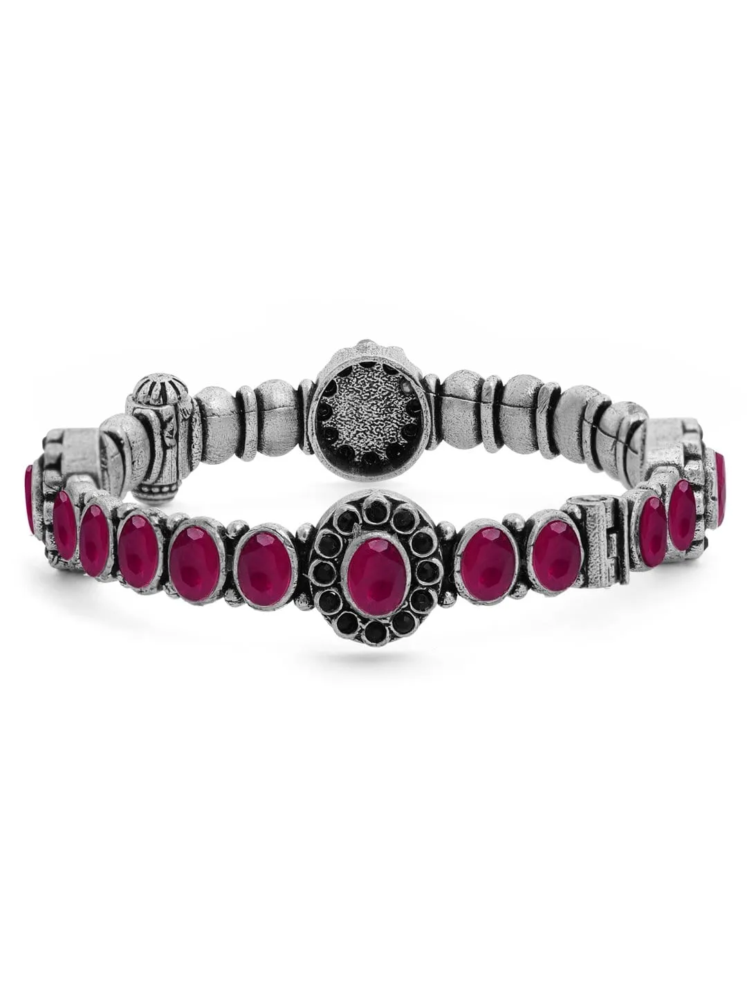 Rubans Oxidised Silver Plated Ruby Studded Handcrafted Bangle