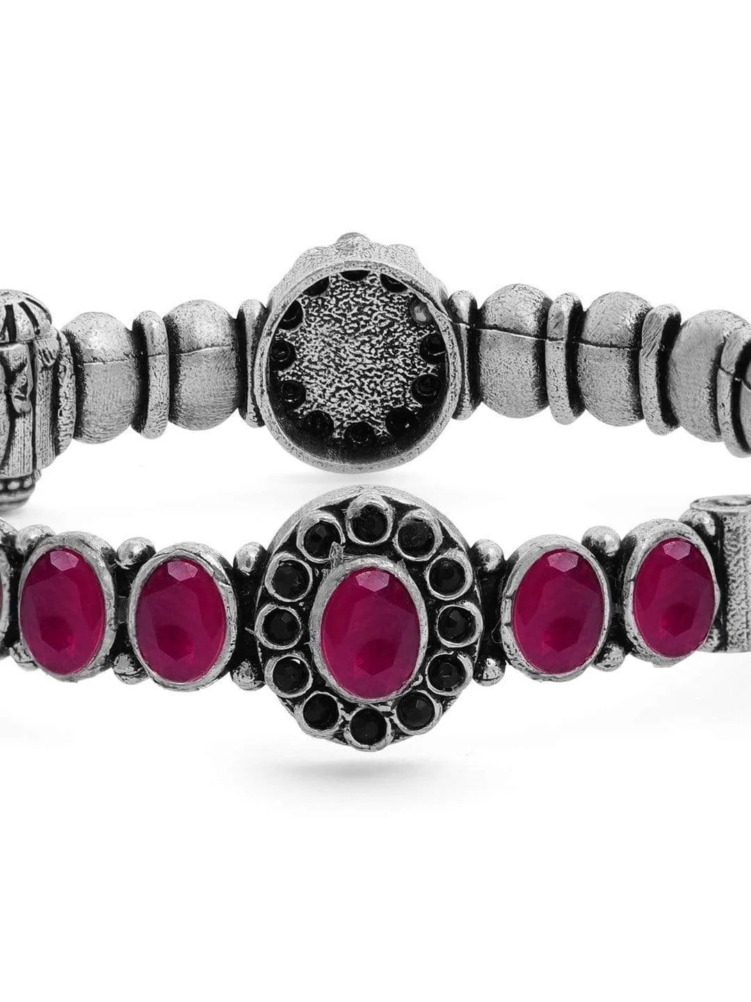 Rubans Oxidised Silver Plated Ruby Studded Handcrafted Bangle