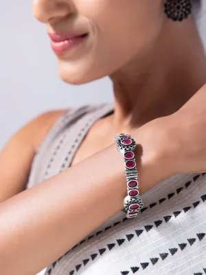 Rubans Oxidised Silver Plated Ruby Studded Handcrafted Bangle