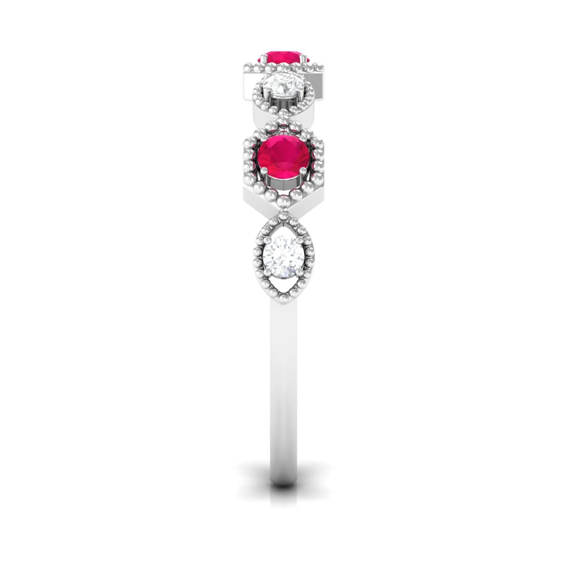 Ruby and Diamond Half Eternity Ring in Prong Setting