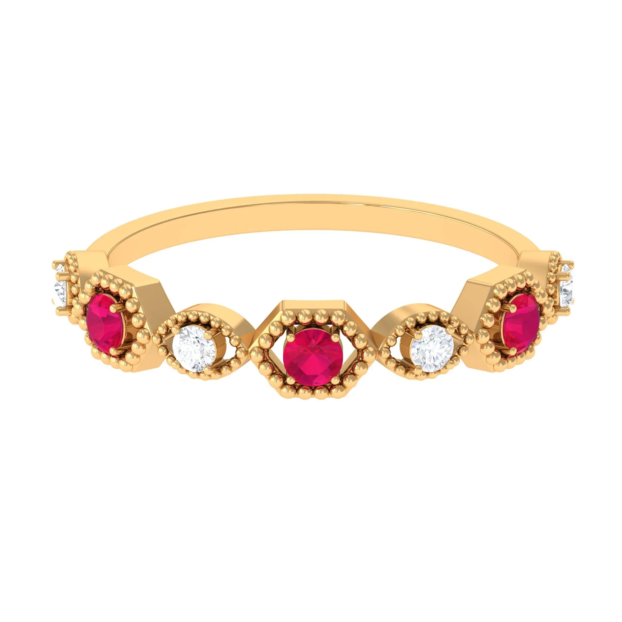 Ruby and Diamond Half Eternity Ring in Prong Setting