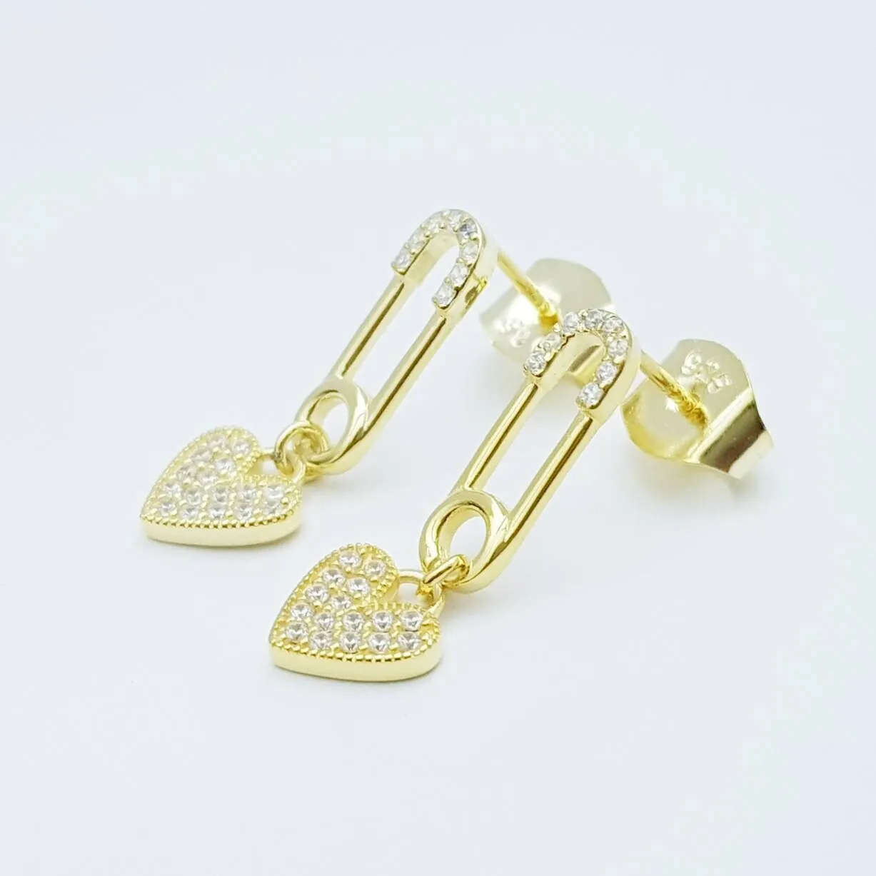 Safety pin and heart earrings, heal my heart studs