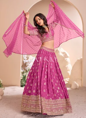 Salmon Pink Embroidered Lehenga Choli