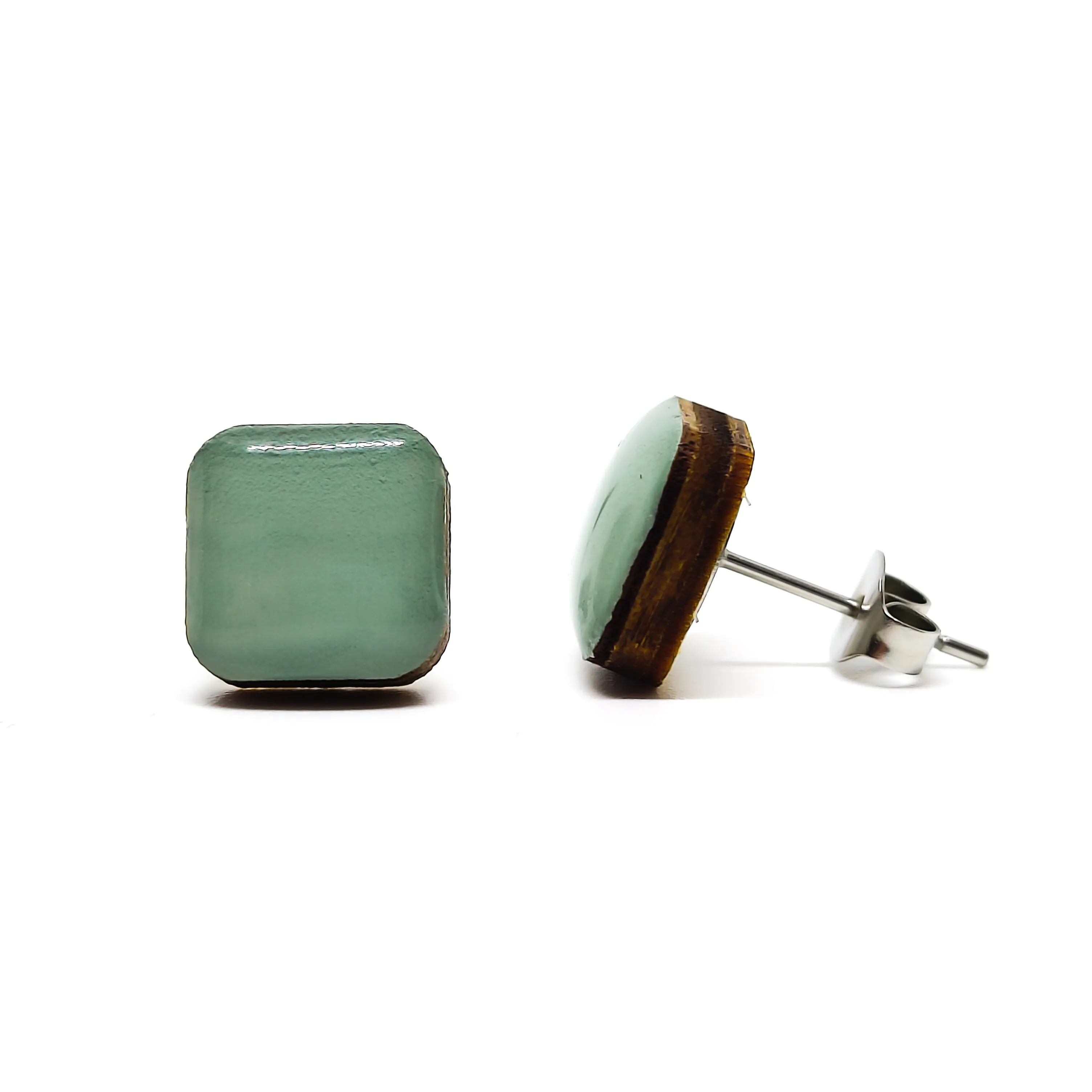 Shale Green Square Stud Earrings by Candi Cove Designs