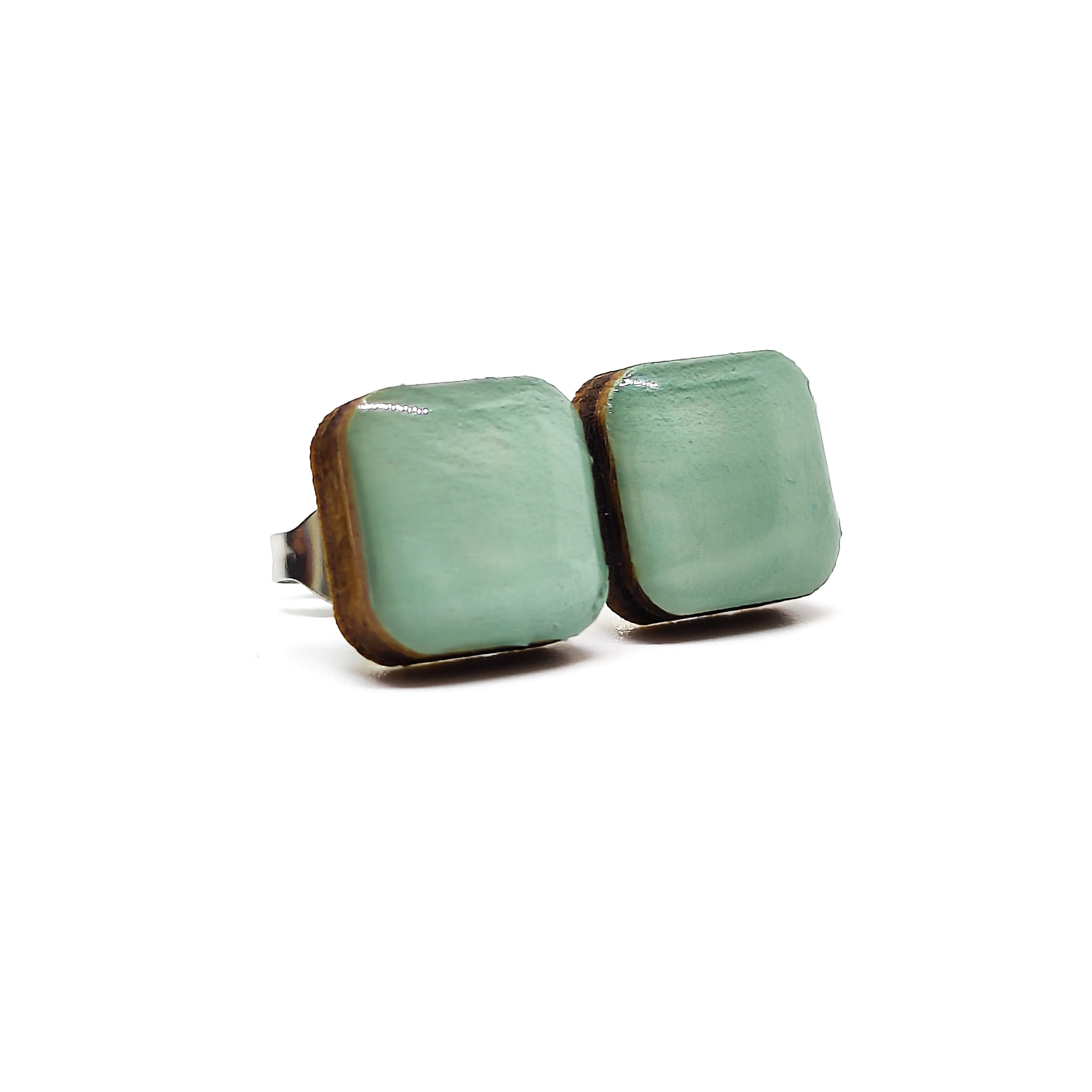 Shale Green Square Stud Earrings by Candi Cove Designs