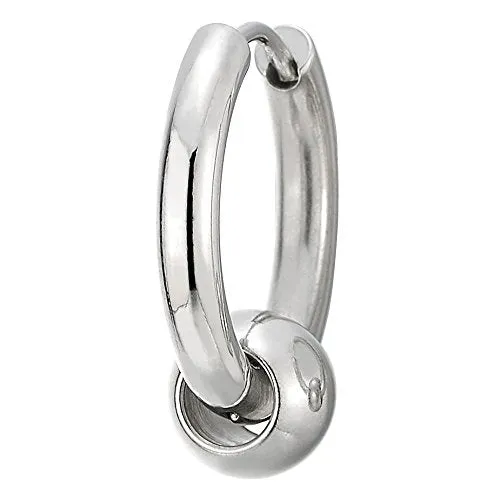 Silver Steel Huggie Hoop Earrings with Center Bead, Unisex Hinged Bands, Timeless Design for Men and Women, Ideal for Any Occasion