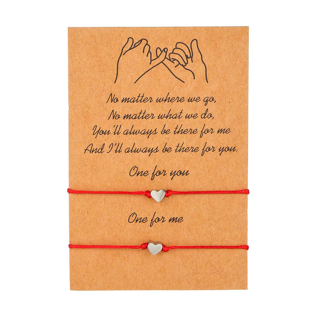 Simple Heart Shaped Wax Thread Braided Blessing Card Bracelet