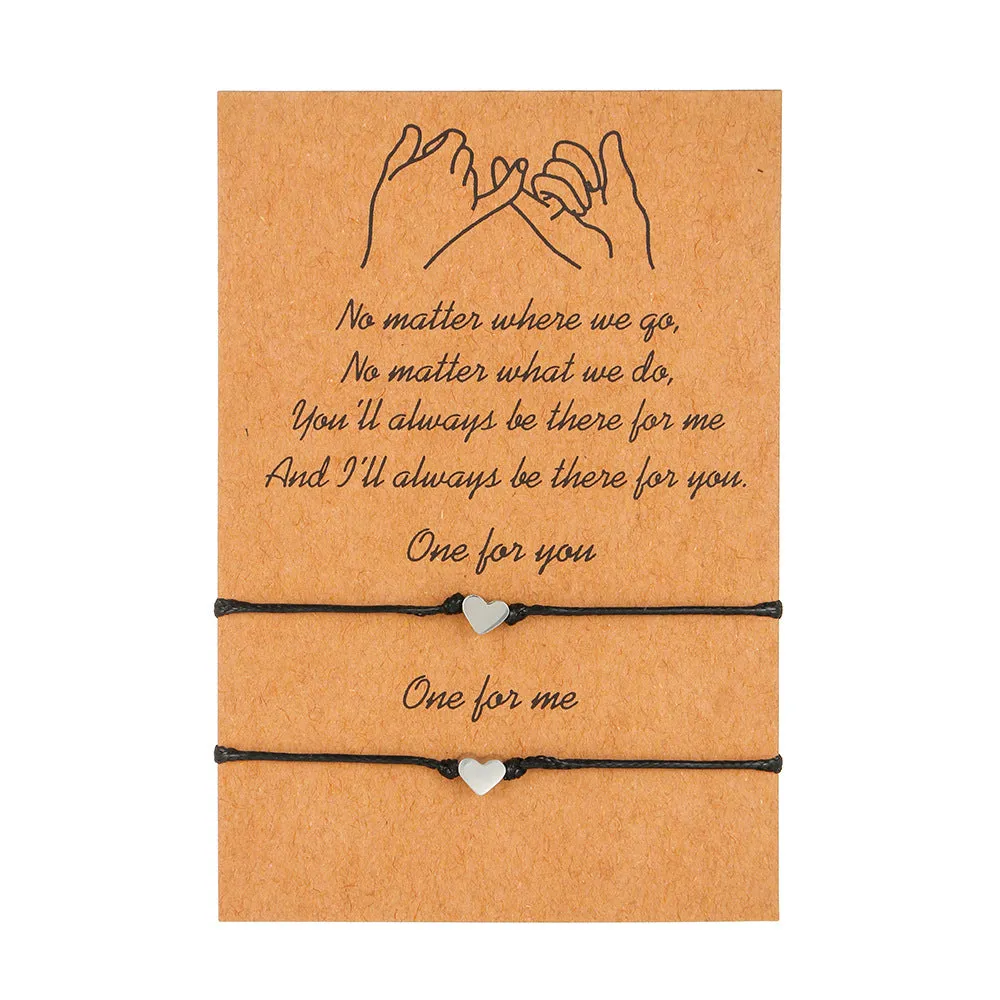 Simple Heart Shaped Wax Thread Braided Blessing Card Bracelet