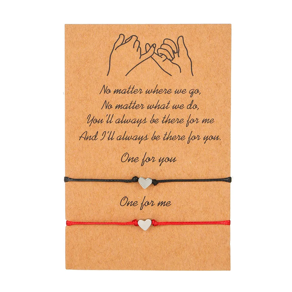 Simple Heart Shaped Wax Thread Braided Blessing Card Bracelet