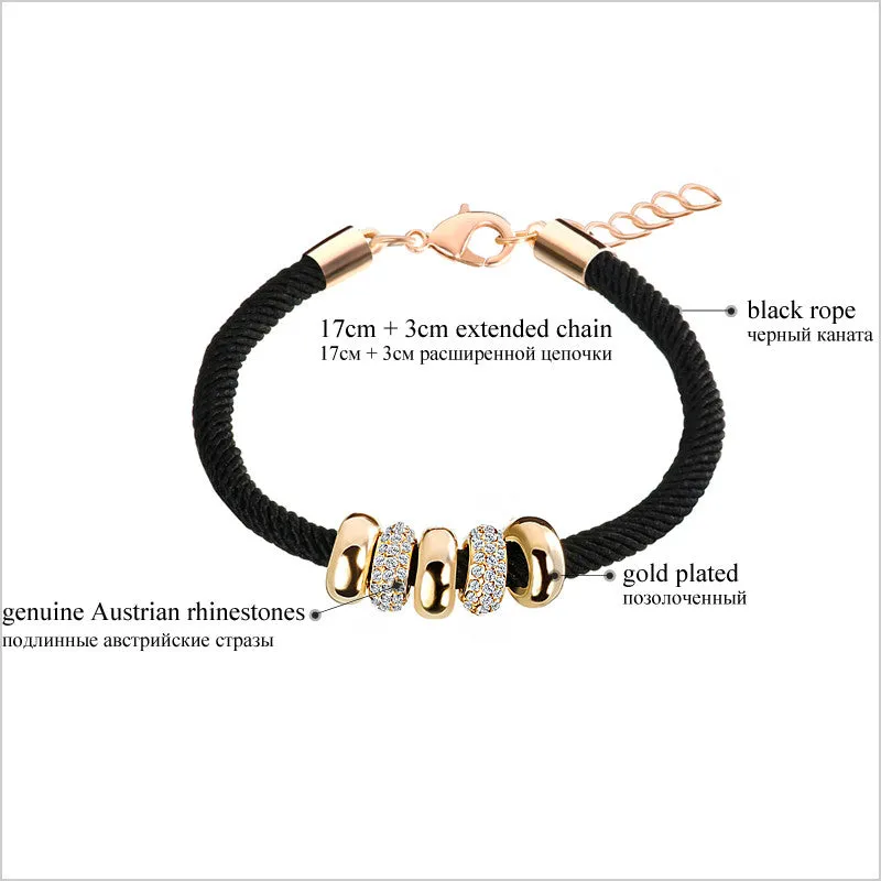 Simple Slide Beads Designer Austrian Rhinestones Gold Plated Rope Charm Bracelets Chain Lobster Jewelry for Women