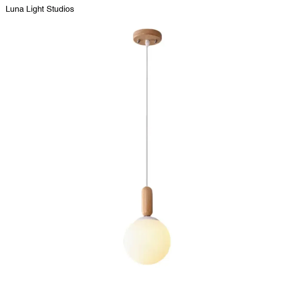 Sleek Kitchen Pendant Light: White/Cognac Glass, Minimalist Design with Wood Grip