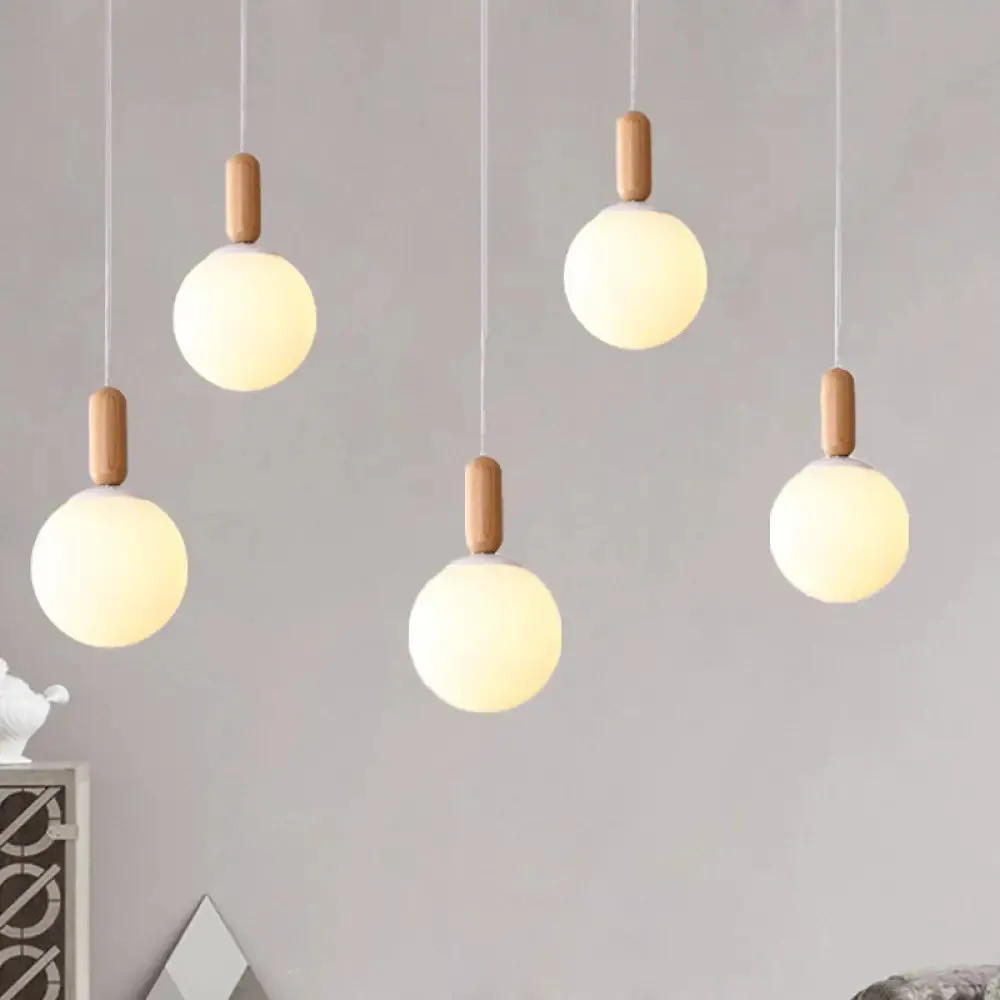 Sleek Kitchen Pendant Light: White/Cognac Glass, Minimalist Design with Wood Grip