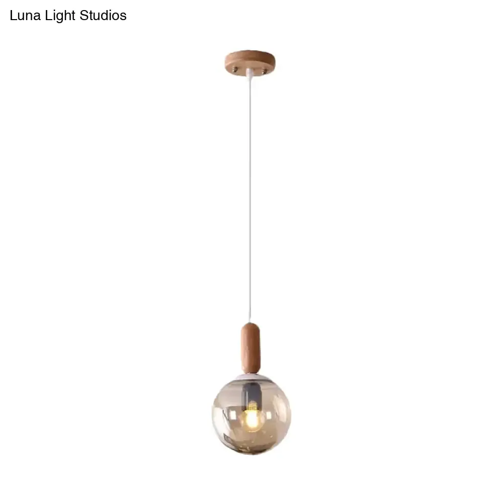 Sleek Kitchen Pendant Light: White/Cognac Glass, Minimalist Design with Wood Grip