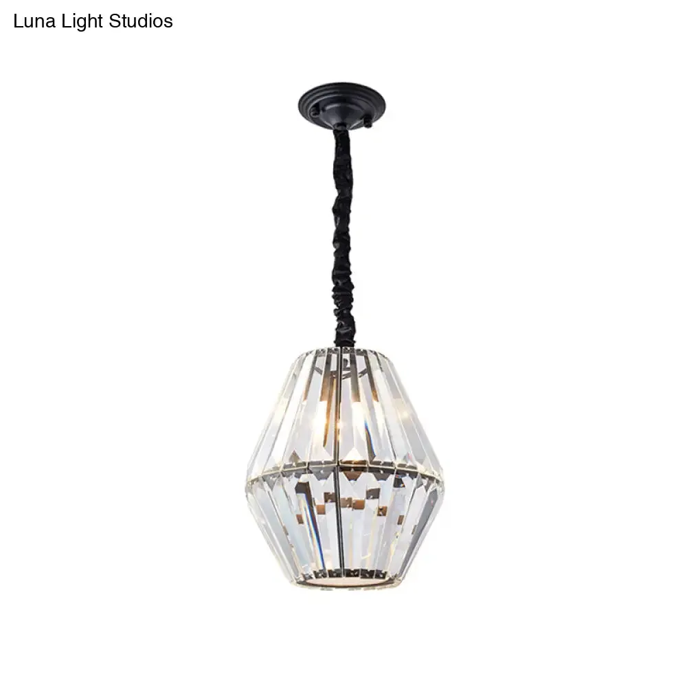 Sleek Rhombus Crystal Pendulum Light - Minimalist 1-Light Black Ceiling Fixture