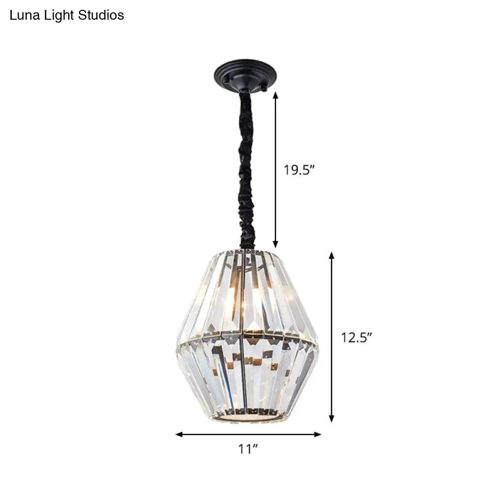 Sleek Rhombus Crystal Pendulum Light - Minimalist 1-Light Black Ceiling Fixture