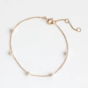 Solid Gold Simple Pearl Chain Bracelet