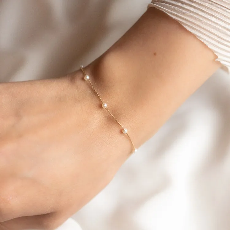 Solid Gold Simple Pearl Chain Bracelet