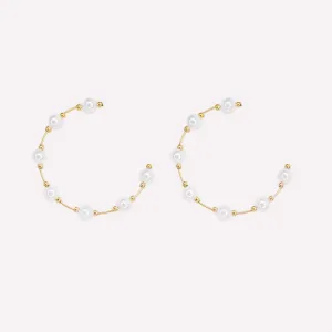 SPACED PEARL HOOP EARRINGS