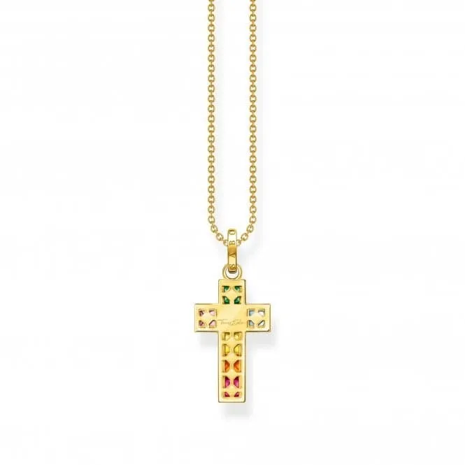 Sterling Silver Gold Plated Cross Colourful Stones Necklace KE2166-996-7-L45V