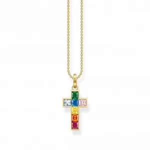 Sterling Silver Gold Plated Cross Colourful Stones Necklace KE2166-996-7-L45V