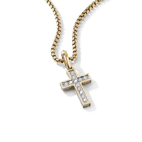 Streamline Cross Pendant in 18K Yellow Gold with Diamonds, 23mm