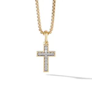 Streamline Cross Pendant in 18K Yellow Gold with Diamonds, 23mm