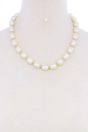 Stylish Fashion Pearl Beaded Necklace And Earring Set