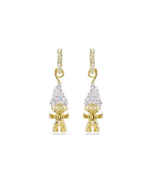 SWAROVSKI GOOD LUCK TROLLS DROP EARRINGS, TROLL,WHITE, GOLD-TONE PLATED