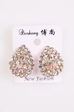 Tear Drop Clip On Earrings with Shiny Diamante