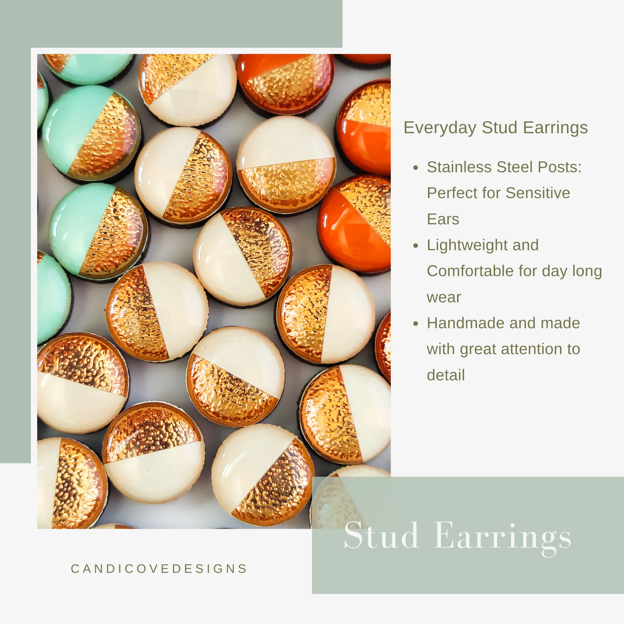 Terracotta Orange Sparkle Stud Earrings by Candi Cove Designs