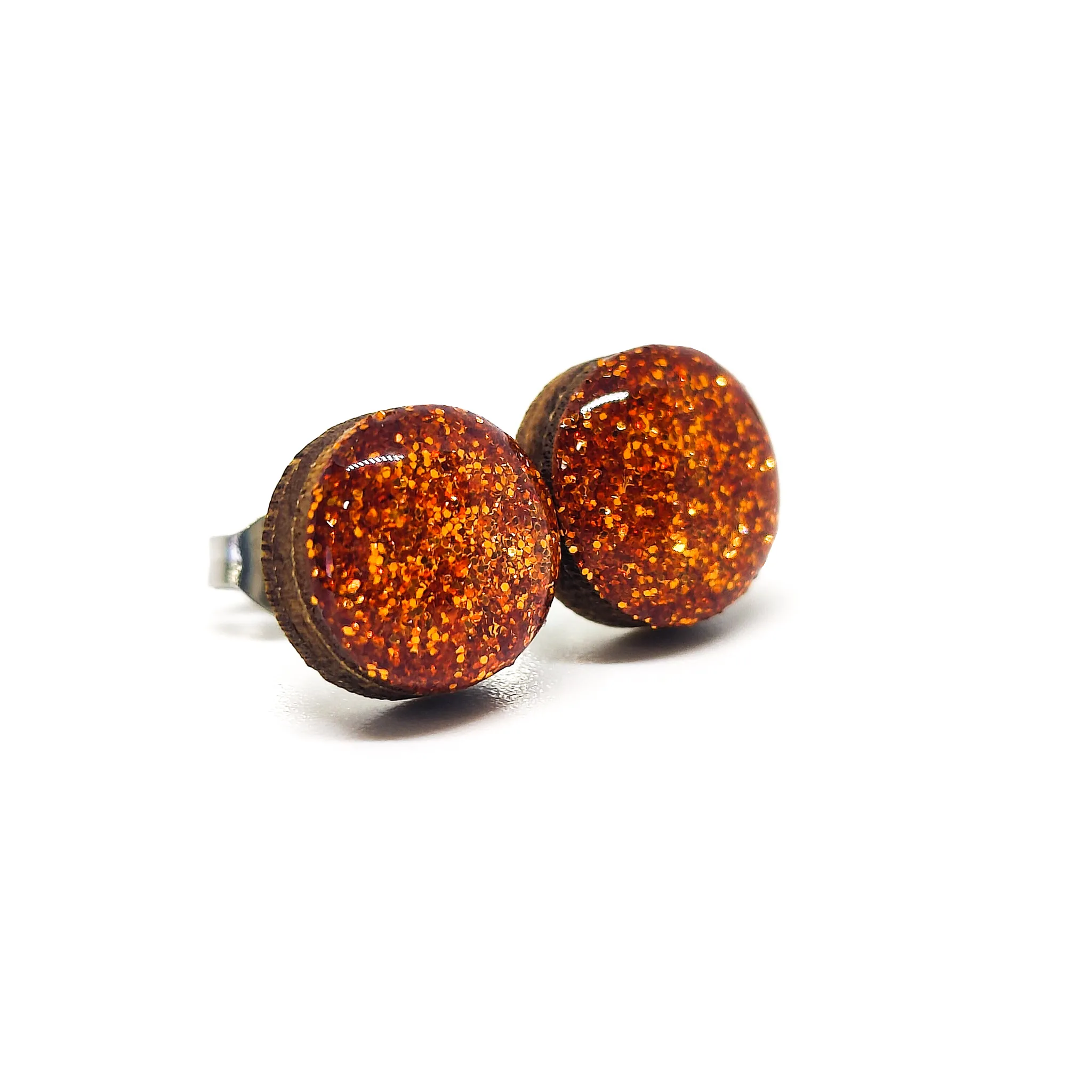 Terracotta Orange Sparkle Stud Earrings by Candi Cove Designs