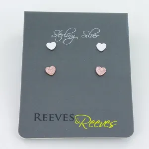 Textured Heart Sterling Silver Stud Earring Set