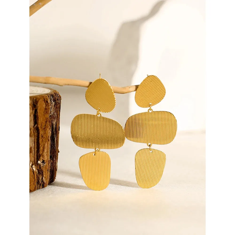 VAIGE Irregular Dangle Drop Earrings - 18K Gold Plated Stainless Steel with Striped Metal Texture, Trendy Fashion Jewelry